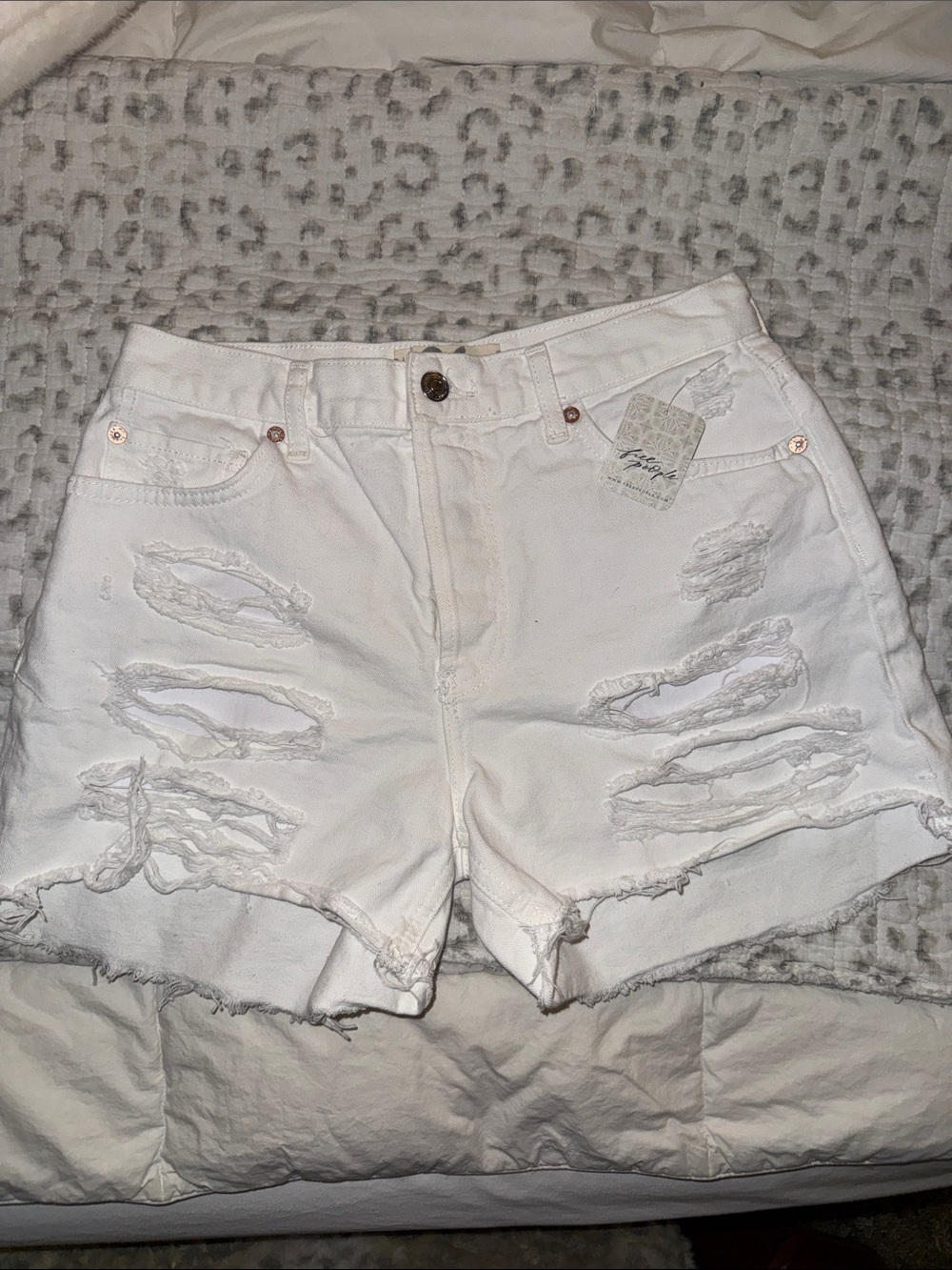 Free People White Distressed High-Rise Denim Shorts